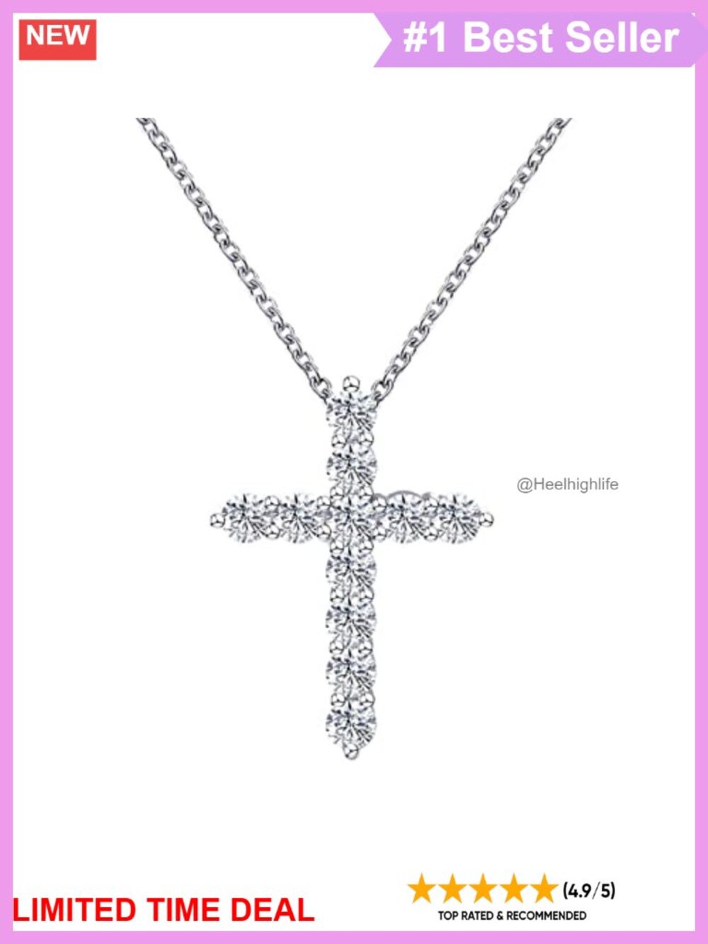 Moissanite Cross Pendant Necklace 925 Sterling Silver White Gold Plated 18in